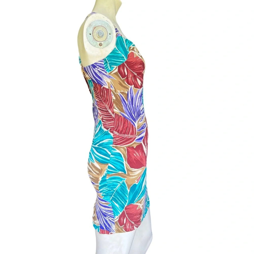 Vintage 90's Paris Blues Multicolor Palm Print Mini Dress Size 7 Juniors